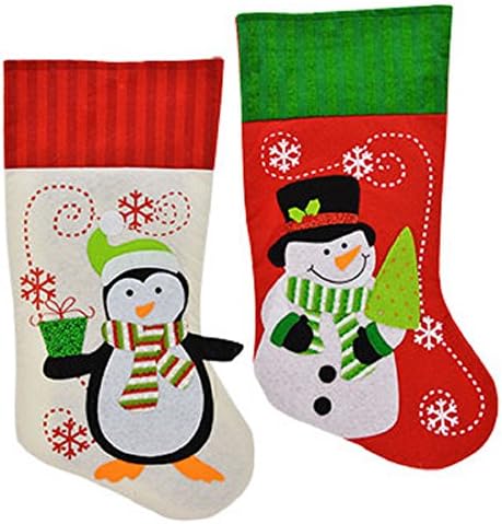 Божиќна куќа сет од 4 пакувања Полиестер Божиќни чорапи со шарени манжетни, 18 инчи