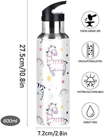 Умирико симпатична зебра цртана вода шише со шише со слама капаче 20 мл за деца момчиња девојчиња, протекување, вакуум изолиран не'рѓосувачки