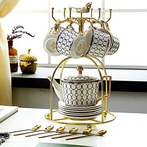 Xwozydr чајник керамички чај сет тенџере со тенџере со котел отпорен на топлина инфузер булиоар, чаши за кафе, чаши чаши златна рачка
