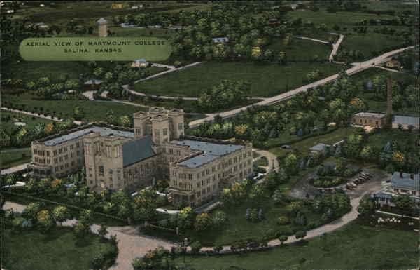 Воздушен поглед на колеџот Меримонт Салина, Канзас КС Оригинална античка разгледница