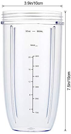 Чаши за замена на блендер за мешалка на нутрибулет, чаши за мерење на скала 32oz со 2 флип -врвот за да ги загрозат капаците и 2 гумени дихтунзи,