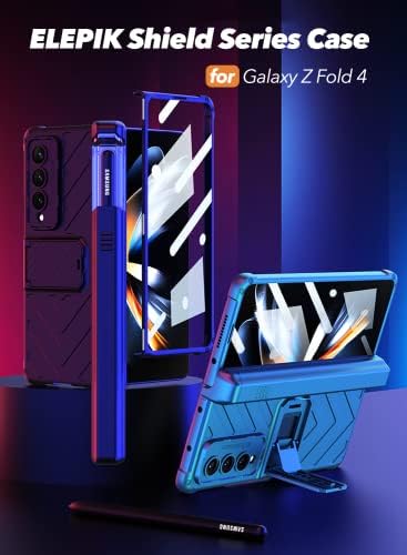 Случај за серии „Елепик Шилд“ за Galaxy Z Преклопете 4 со вграден заштитник на стакло стакло, затворен држач за пенкало [избегнувајте