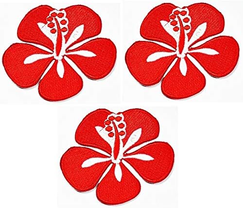 Умама лепенка сет од 3 црвени хибискус цветни налепници налепници Цвет Хаваи Диј Апликација везена шива железо на лепенка амблем облека