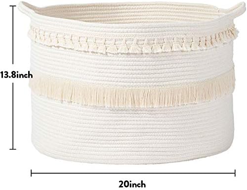 Антрипер памучен јаже корпа за јаже, корпа за складирање на макраме со рачка ткаена расадник за складирање за складирање за облека