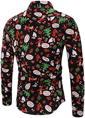 XXBR Божиќни кошули за мажи, смешни 3Д Божиќ Дедо Мраз печати врвови со долги ракави со долги ракави на забавата, обични кошули,