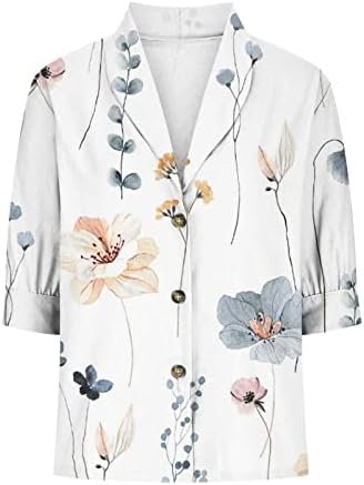 Womenените кратки 1/2 ракав блуза со блуза со цвеќиња од винова лоза на врвови на вратот на желка кардиган зимски пад на блуза 2023 LX