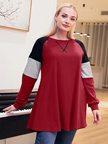 Larace плус големина на врвови жени пуловер, џемпер во боја, блок со долги ракави Туника, шарена кошула од Раглан