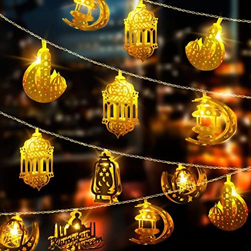 Acelist 19,7ft 40LED Рамазан украси Стринг светлина, батерија управувана и USB приклучок Метални светла низа за Рамазан Мубарак, Карем, Еид ал-фит