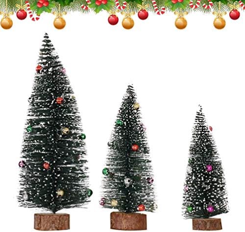 Амосфун 3 парчиња Вештачки Мини Новогодишни Елки Сисални Дрвја Со Дрвена Основа Четка За Шишиња Дрвја За Сам Занаети Божиќен Декор