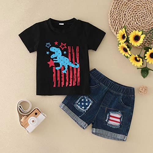 Облека за кошула облека за деца со кратки ракави Денот на независноста Ден 4 од јули диносаурус отпечати маица малку