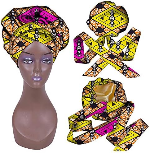Африканска хауба за жени сатенски наредени хаубата за коса со двојни слоеви турбани со шалчиња за глава за спиење
