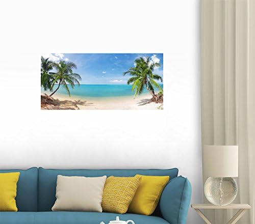 WALLMONKEYS WM311695 Панорамски Тропски Плажа Со Кокос Палма Кора И Стап Ѕид Налепници, Средно-Големи