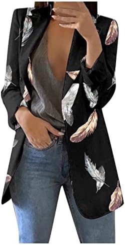 Uodsvp женски зимски палто, обичен моден моден печатен лапел, долг ракав тенок вклопува мало копче за мали копчиња