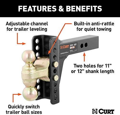 Curt 45900 Прилагодлива приколка за монтирање на топката, 2-инчен приемник, 6-инчен пад, 5-1/4-инчен Rise + 45920 канали-монтажа на пинтерот
