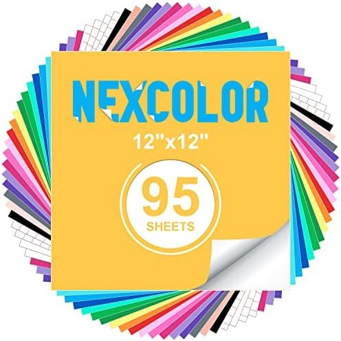 Nexcolor 95 пакет трајни самостојни винилни листови, 85 винилни листови и 10 ленти за трансфер, 12 x12, 43 бои винил пакет за Cricute, Syluette,