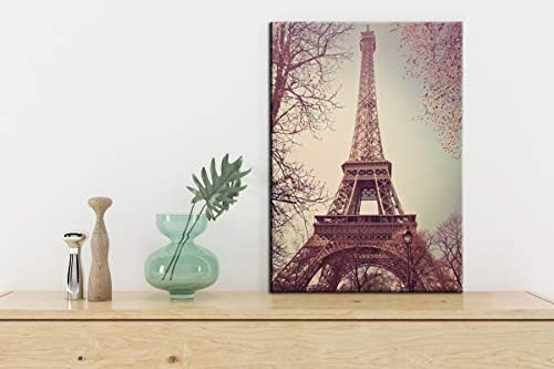 Гроздобер Париз Ајфелова кула цветна гранки Ретро архитектура платно wallидна уметност декор отпечатоци, врамени