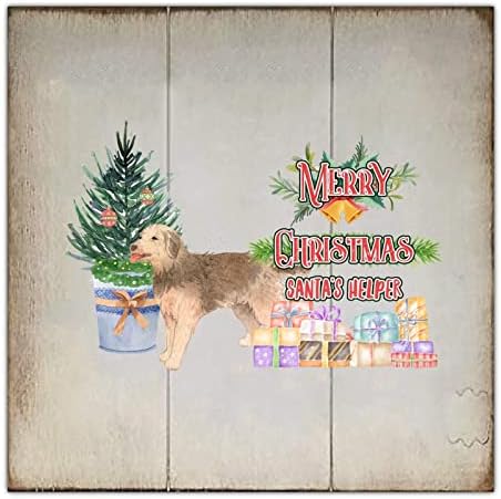 Шик стил Божиќна палета од дрво Прекрасно милениче куче новогодишно елка Среќна Божиќ Дедо Мраз Помош 16x16in дрвена плакета