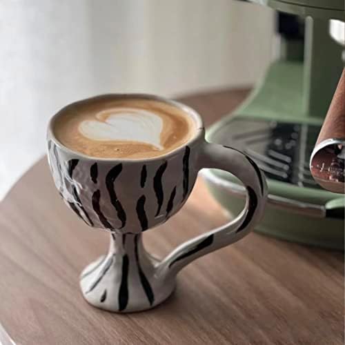 Керамичка кригла симпатична чаши за кафе со уникатен дизајн со ленти со зебра, голема керамичка кафе кригла со рачка за канцеларија