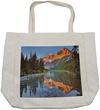 Торба за шопинг на Национални паркови Амбесон, канадски карпести планински опсег на Едит Кевел езеро Пасторално печатење на слика, еко-пријателска