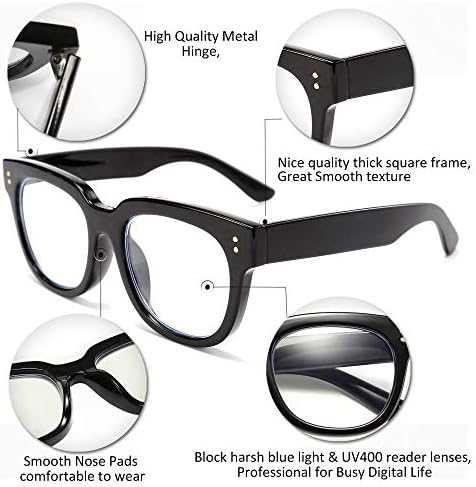 Feisey Retro Square Doss Big Frame Blowing Blocking Glass Anti Glare Digital Eyestrain читач B2523 Black 2.50x