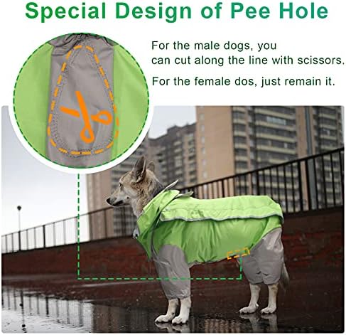 Coitak Full Body Dog Dog Raincoat, водоотпорна кучиња Пончо јакна со отстранлив аспиратор, лесна облека за дождови со магична налепница за