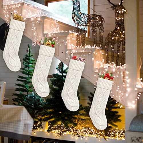 Роберли Божиќни чорапи 4 пакувања, бело плетено Божиќно чорапи големо 18 инчи со голема големина рустикален кабел плетени порибни
