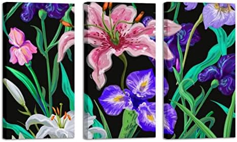 Wallидна уметност за дневна соба, цвеќиња Ирис Лили образец врамена декоративно масло за сликање постави декоративни модерни уметнички