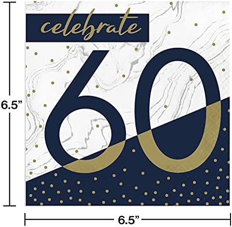 Креативно претворање на морнарицата и златото 60 -ти роденденски салфетки, 6,5 “