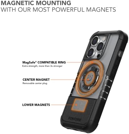 RokForm - iPhone 14 Pro Dual Magnet & Magsafe Компатибилен кристал кутија + двојна магнет вртење на цртичка за монтирање за автомобил,