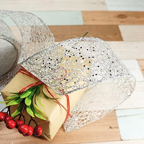 CT Craft LLC пенлива сјајна мрежа лента за украси за дома, завиткување на подароци, занаети за DIY, 2,5 ”x 10 јарди x 1 ролни - сребро