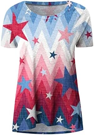 Блуза Кошула За Дами Лето Fall 2023 Краток Ракав Екипажот Вратот Памук Американско Знаме Ѕвезда Графичка Блуза АЈ АЈ