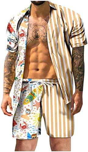 2 парчиња облека Облеки за мажи плус големина мода хавајска кошула и кратки комплети тропски обични мускулни маици костуми костуми