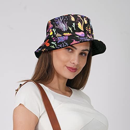 Yameize мода за реверзибилна капа за корпи - летна плажа пакувачка капа гроздобер печатење риболов риболов капачиња двојно абење