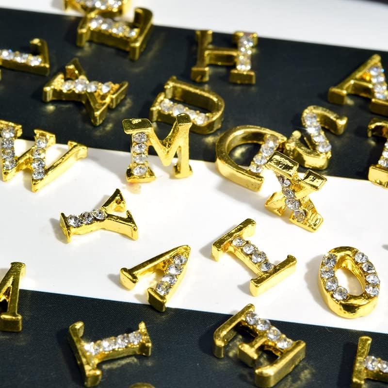 10 парчиња азбука за нокти привлечности злато сребро 3Д ринестон легура метал метал ABC букви совети декорација на сјајот на ноктите Дел декорација