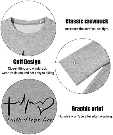 Таохонг вера надеж loveубов христијанска џемпер жени со долги ракави екипаж инспиративни графички пуловер блуза Топ