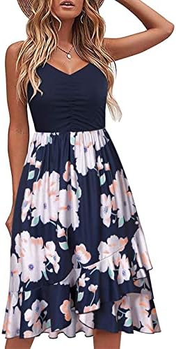 Fragarn женски летни фустани обични, модни женски печатени миди со должина на здолниште со едно парче фустан