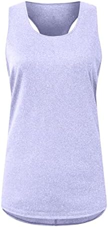 Врво на тренингот за жени Racerback Round Reck Reck Tops Tops Loose Fit Solid Color Running Top Open Back Active Wear