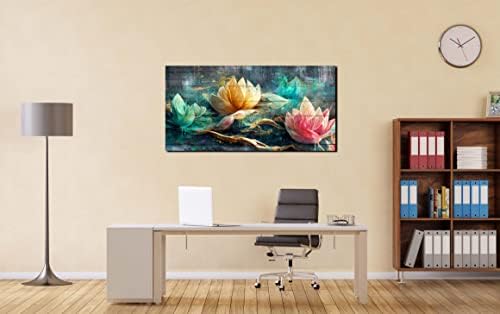 Цветно платно wallидна уметност за дневна соба, украсен wallиден декор за спална соба гроздобер лотос сликарство уметност испружена и