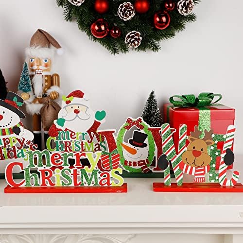 Лиоти 6 Парчиња Божиќни Украси За Трпеза За Кафе Куќа За Вечера, Божиќни Слогани Орнаменти Дедо Мраз Ирваси Снешко Среќен Божиќ