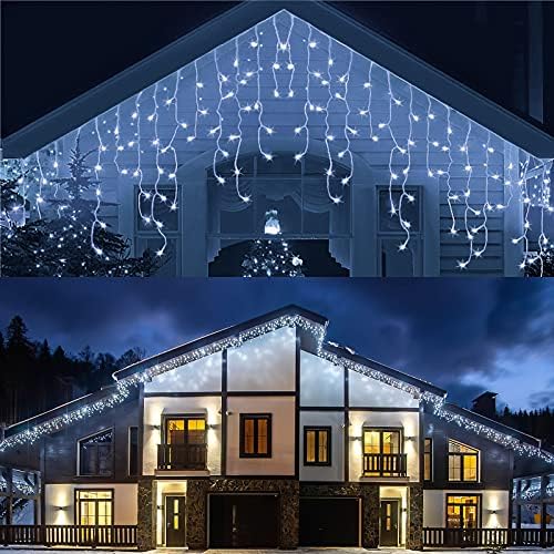 32,8ft 400 LED lers lign lights, 8 режими водоотпорни божиќни светла на мраз на отворено со мемориска функција, завеса самовила виси