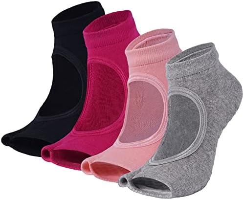 Caidienu 4 пара пилатес топи чорапи кои не се лизгаат баре балет јога чорапи за жени, анти -лизгачки памучни чорапи за танц