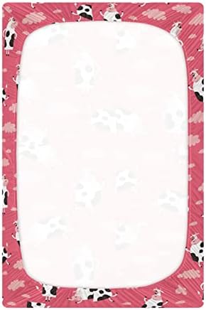 Umiriko Pink Cow Pack n Play Baby Play Playard Sheets, Mini Crib Sheet за момчиња девојчиња играч на играчки Cover 20245790