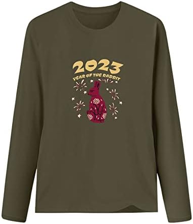 2023 година на зајакот со долг ракав кошула жени мода моден принц пулвер маички маици празнични слатки врвни блузи на екипажот на екипажот