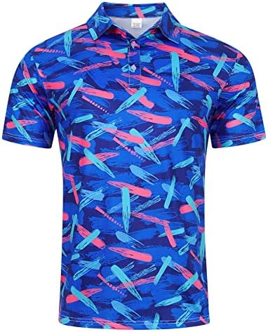 Уидеазон машки поло кошули со краток ракав сув вклопување 3Д печатење влага за лоцирање смешна кошула за голф