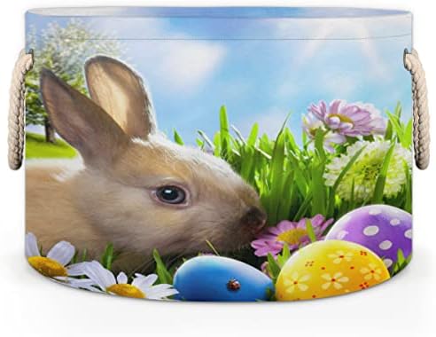 Велигденски зајаче зајаци јајца цветни големи тркалезни корпи за складирање корпи за перење со рачки ќебе корпа за складирање за полици за бања