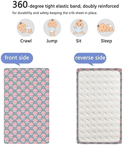 Пастелни тематски опремени мини чаршафи, преносни мини креветчиња со меки и затегнати вградени садови за креветчиња за креветчиња или столб