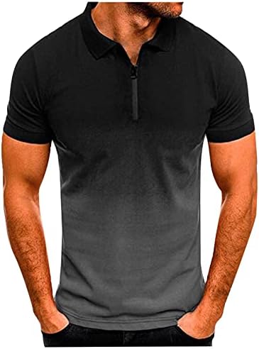 HDDK MENS POLO кошули градиентски патент голф врвови лето краток ракав Хенли Зип Колад Спортски мускулен обичен маица