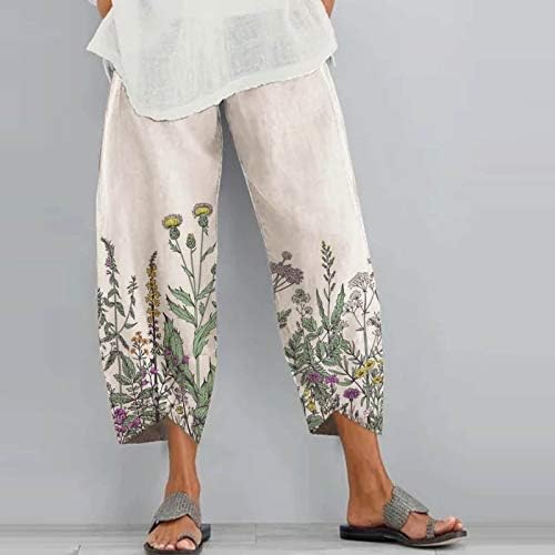 Постелни панталони за жени плажа случајни лабави цветни печатени отпечатени еластични панталони удобни широки нозе долги панталони со