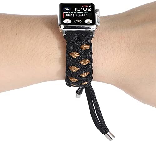 Paracord Watch Band for Apple Watch 41mm 40mm 38mm, рачно изработен плетенка за опстанок воен тактички паракорд зглоб на зглобот со прилагодлив