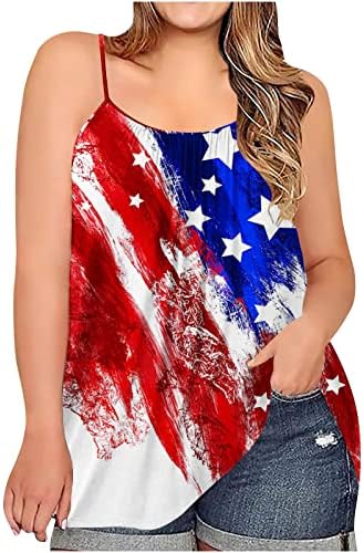 Comigeewa тинејџерски девојки Американски знаме графичко блуза без ракави отворено памук плус големина блуза за жени 8C